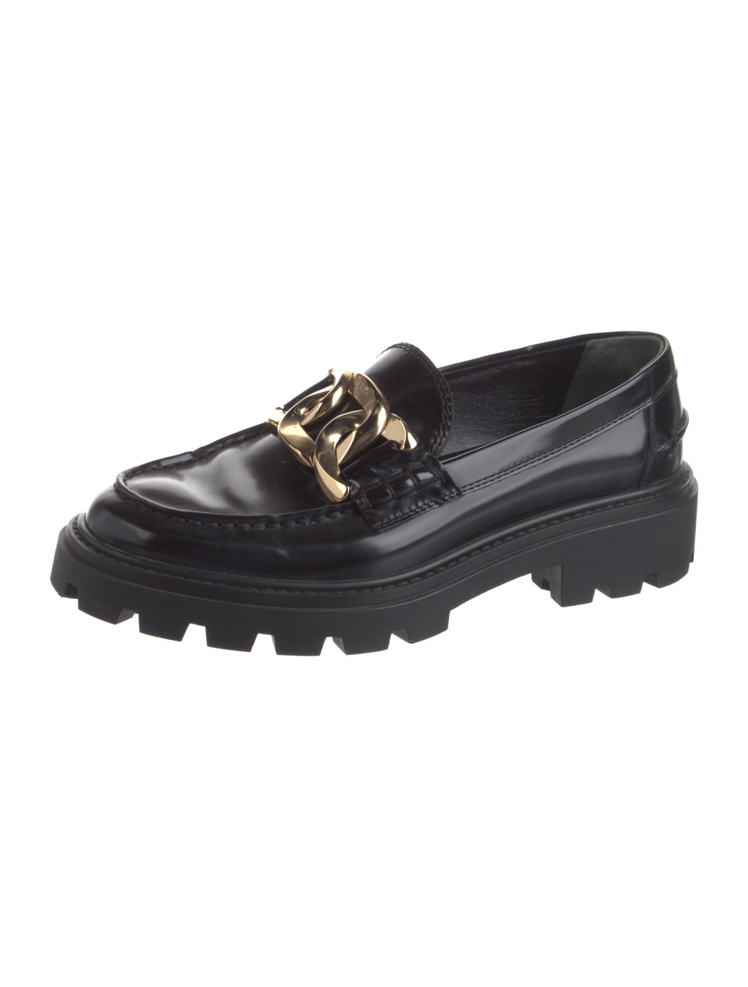 Tod's Patent Leather Chain-Link Accents Loafers