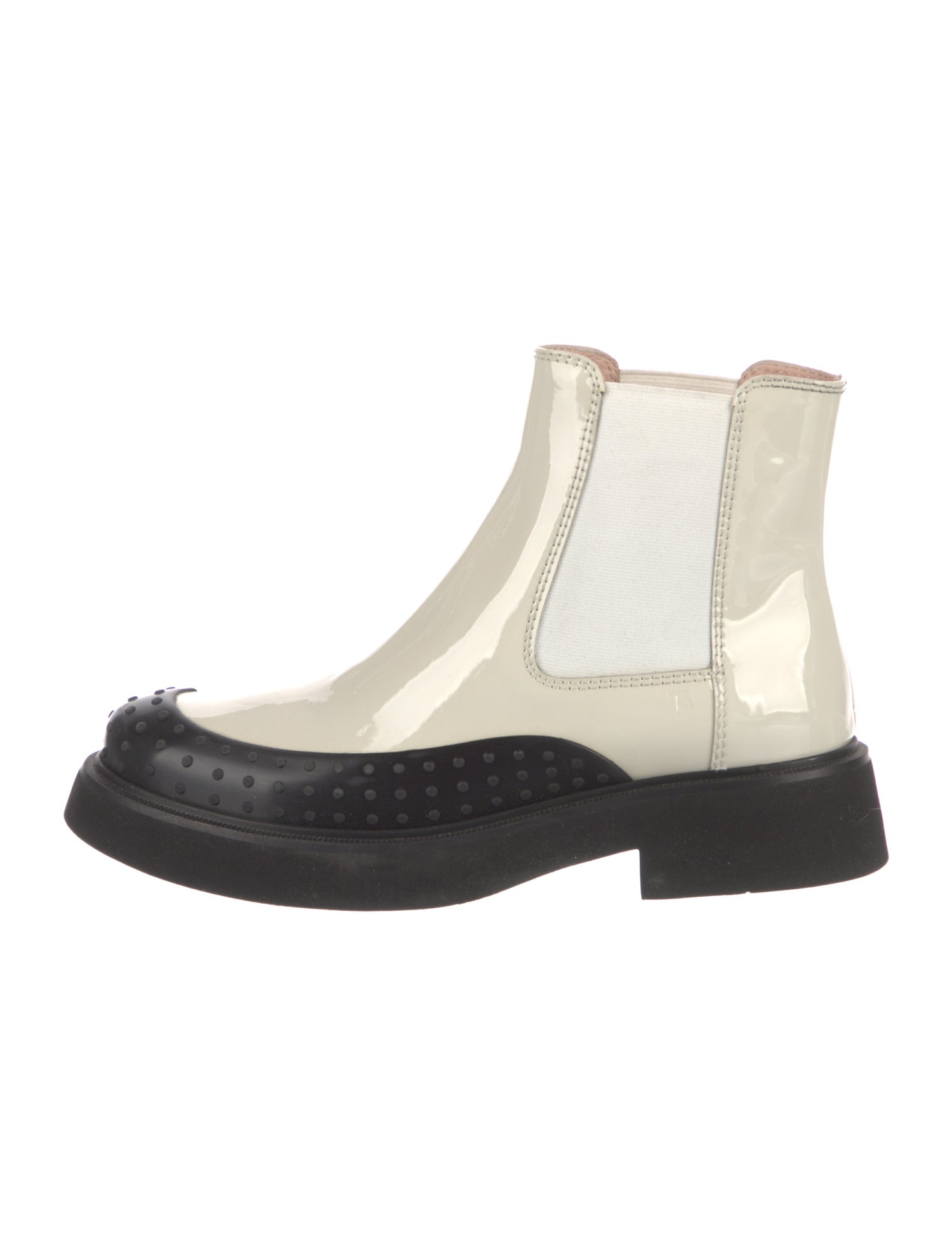 Tod's Patent Leather Colorblock Pattern Chelsea Boots