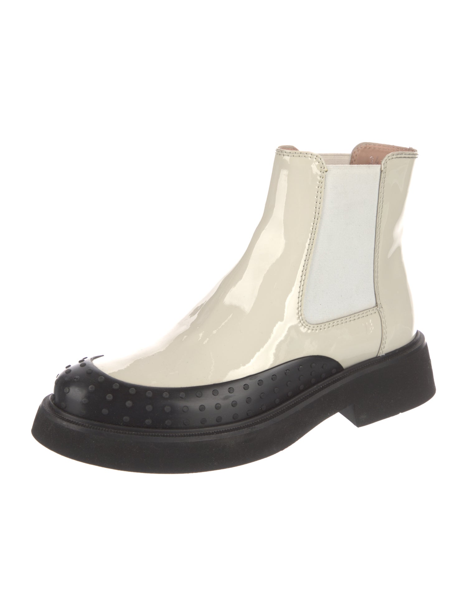 Tod's Patent Leather Colorblock Pattern Chelsea Boots