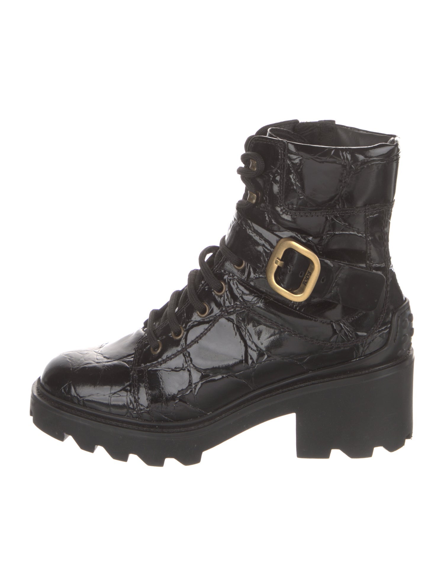 Tod's Embossed Leather Combat Boots