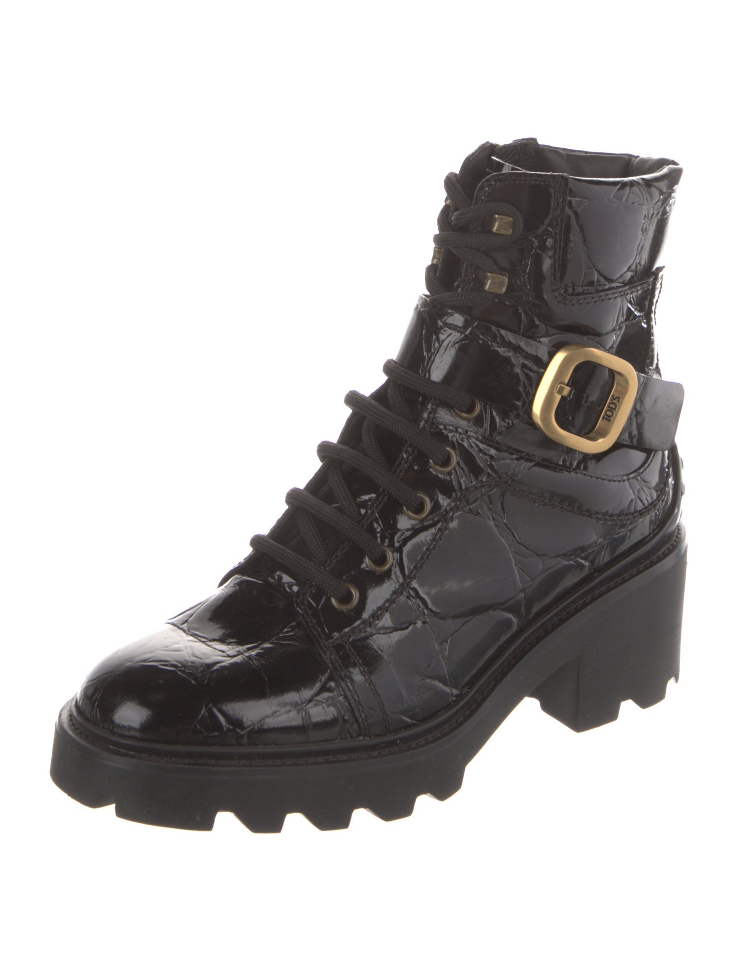 Tod's Embossed Leather Combat Boots