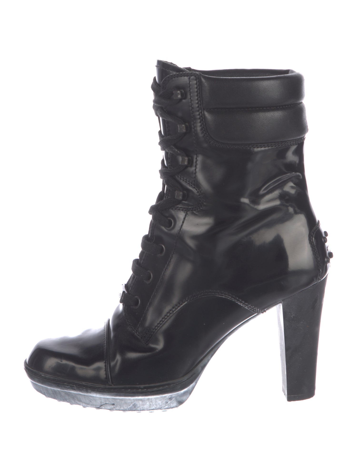 Tod's Patent Leather Colorblock Pattern Lace-Up Boots