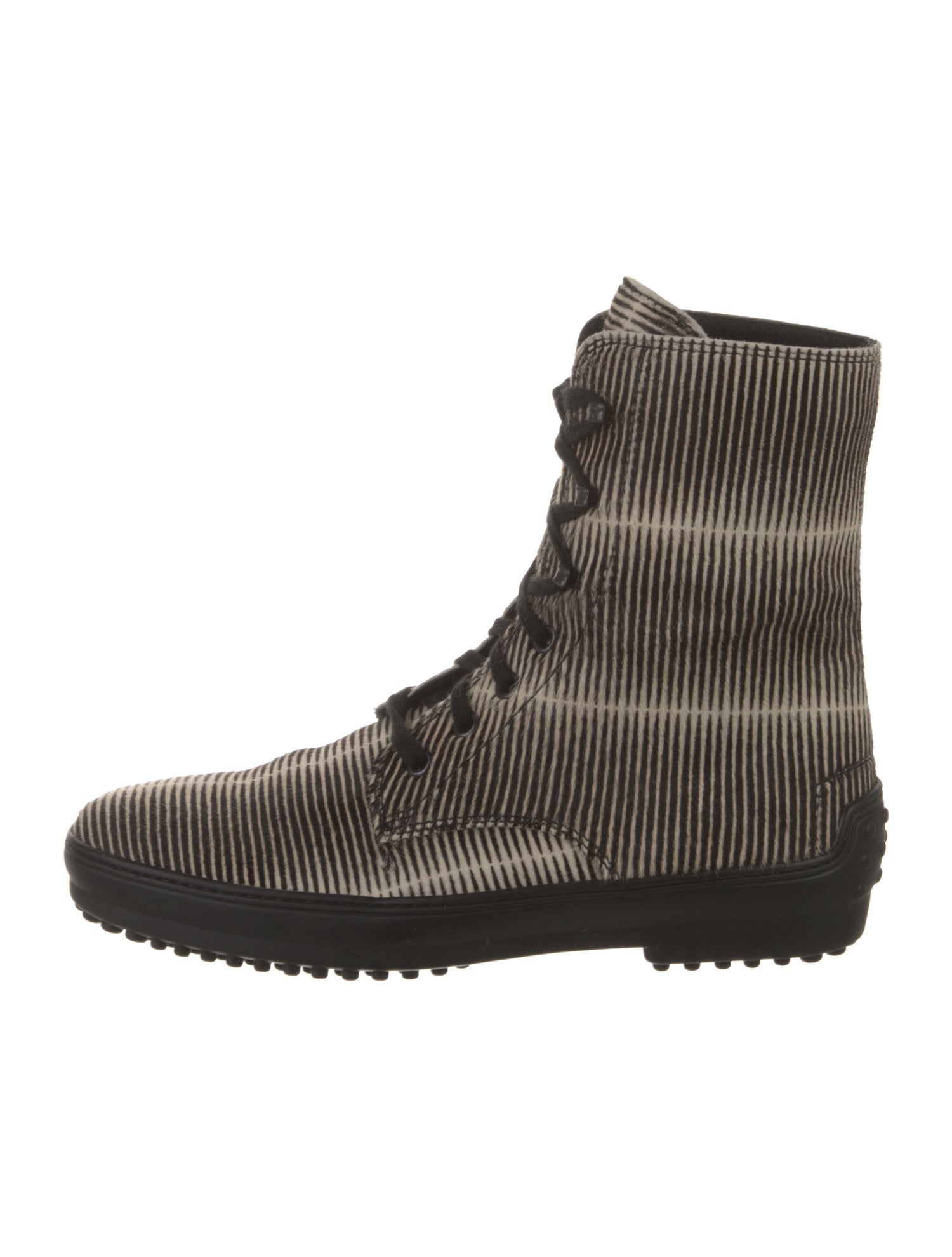 Tod's Ponyhair Striped Combat Boots