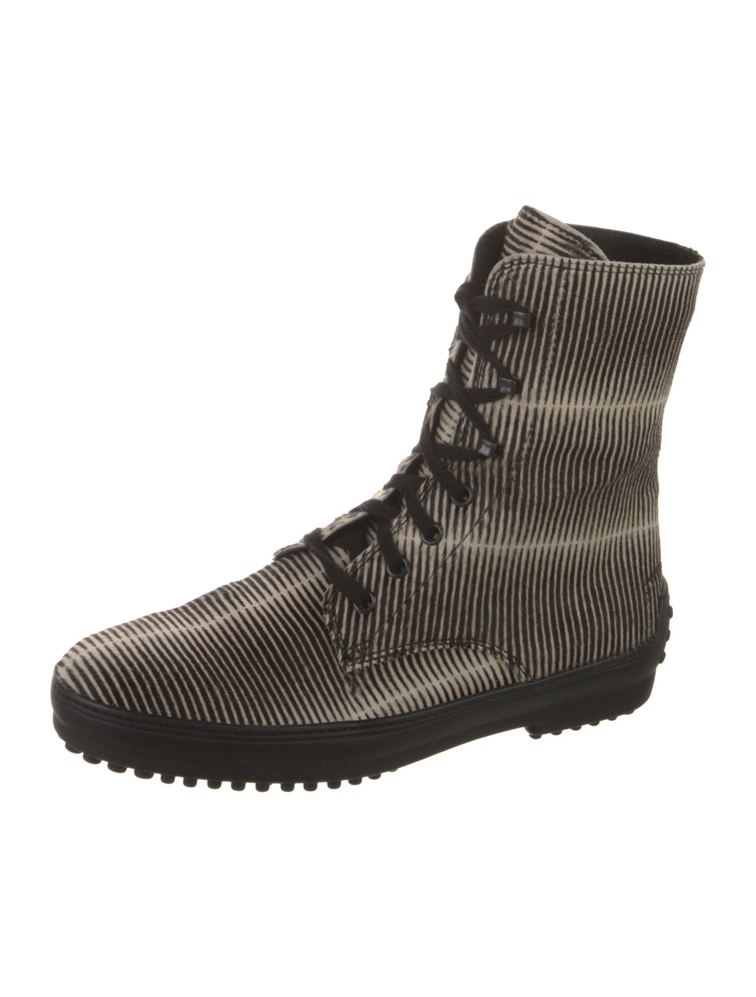 Tod's Ponyhair Striped Combat Boots