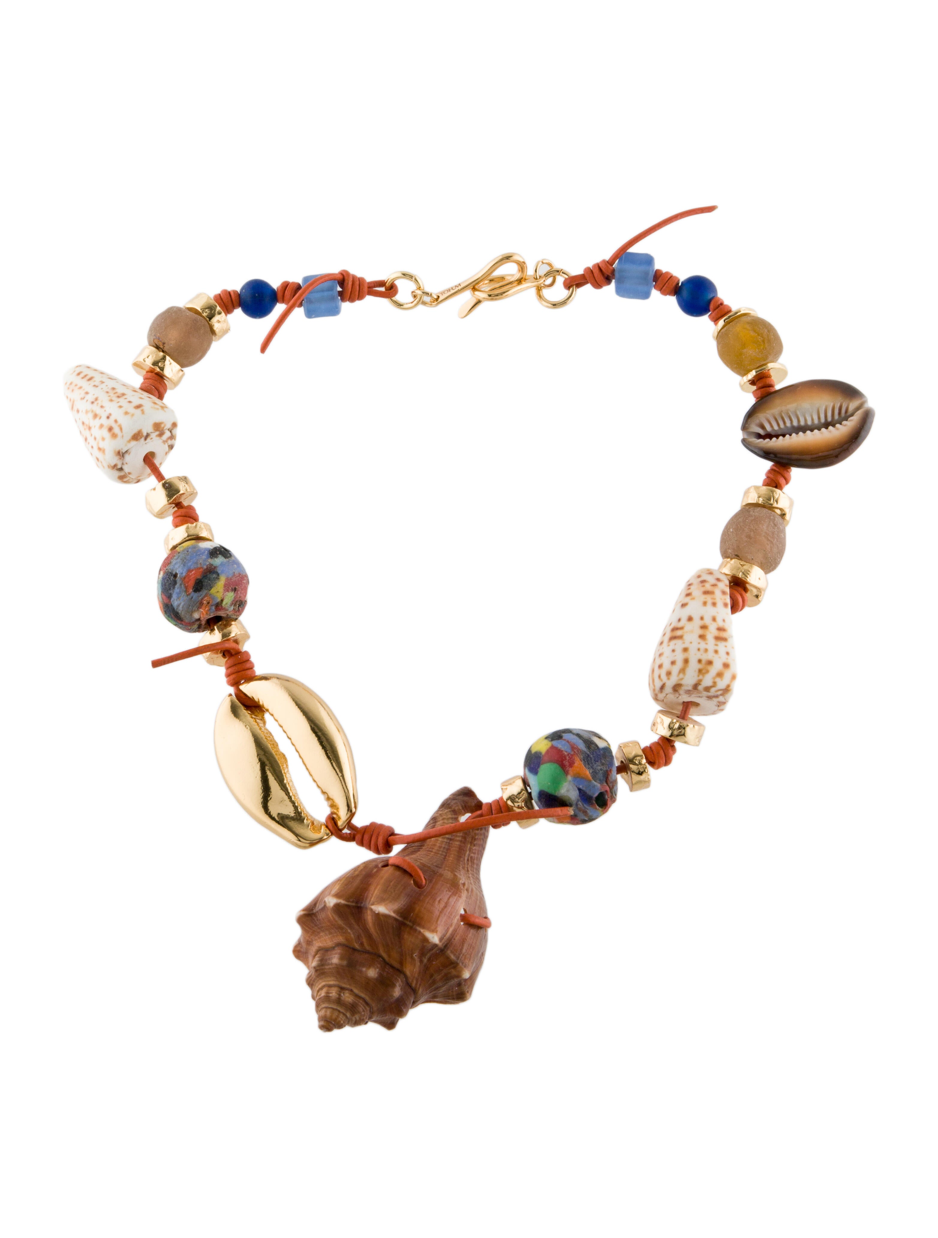 Tohum Design Leather, Glass Bead & Shell Concha Pendant Necklace Blue