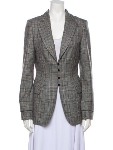 Zang Toi Jackets Silk Plaid Print Blazer S