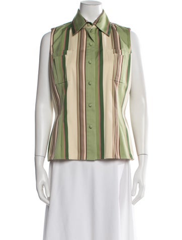 Pre-owned Zang Toi Striped Sleeveless Button-up Top In Green