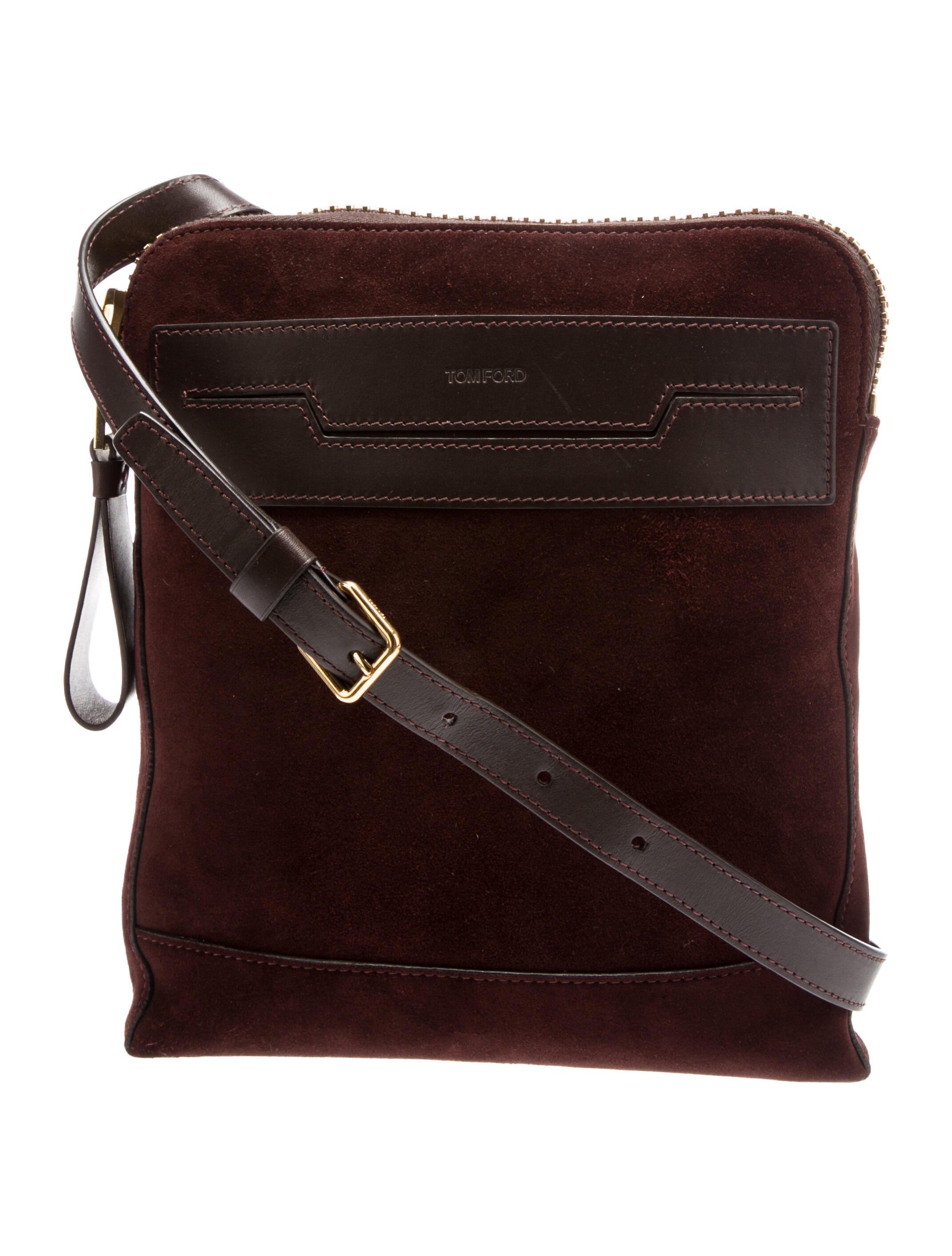 Tom Ford Suede LeatherTrimmed Crossbody Bag Brown Crossbody Bags
