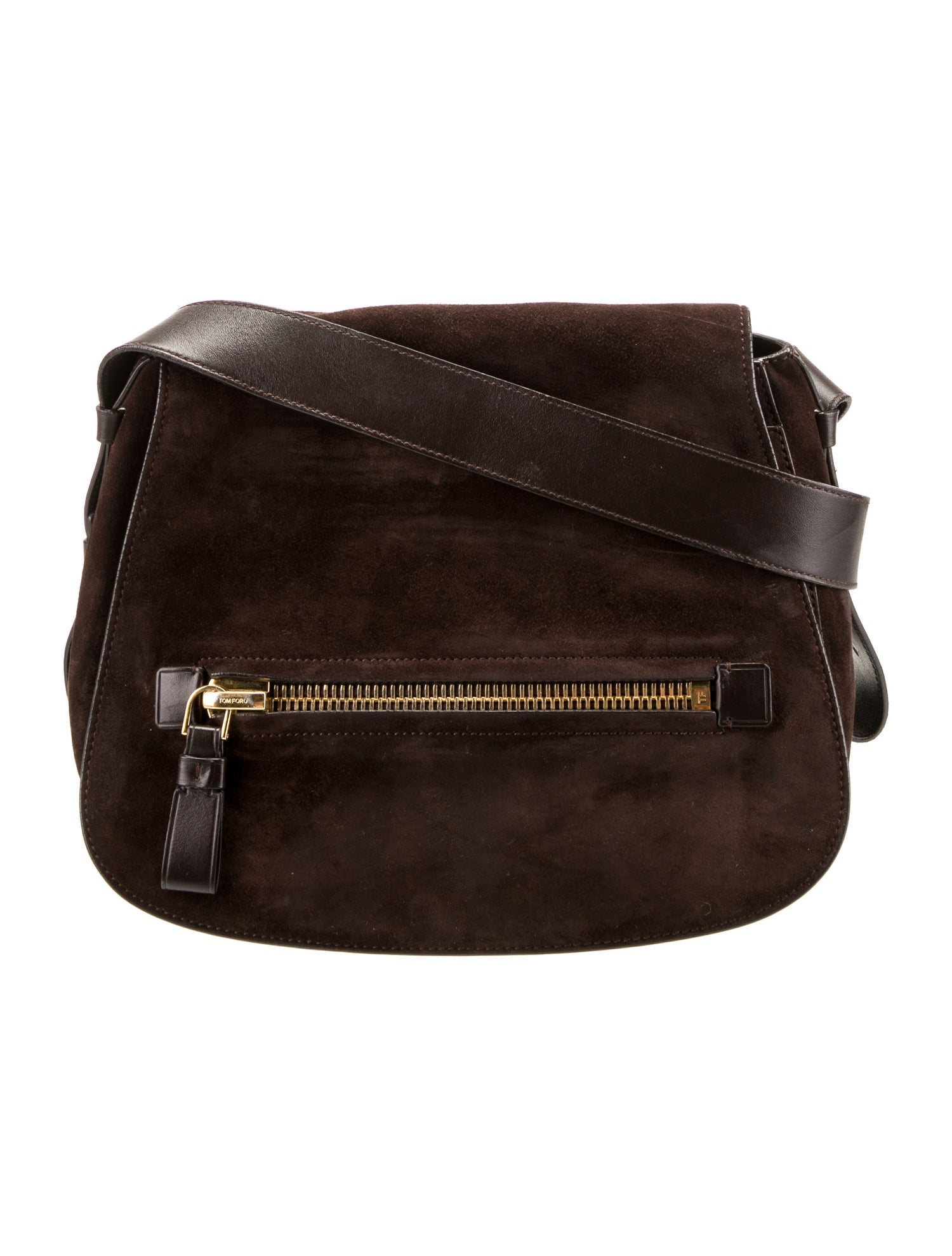 Tom Ford Suede Leather Shoulder Bag Brown Crossbody Bags, Handbags