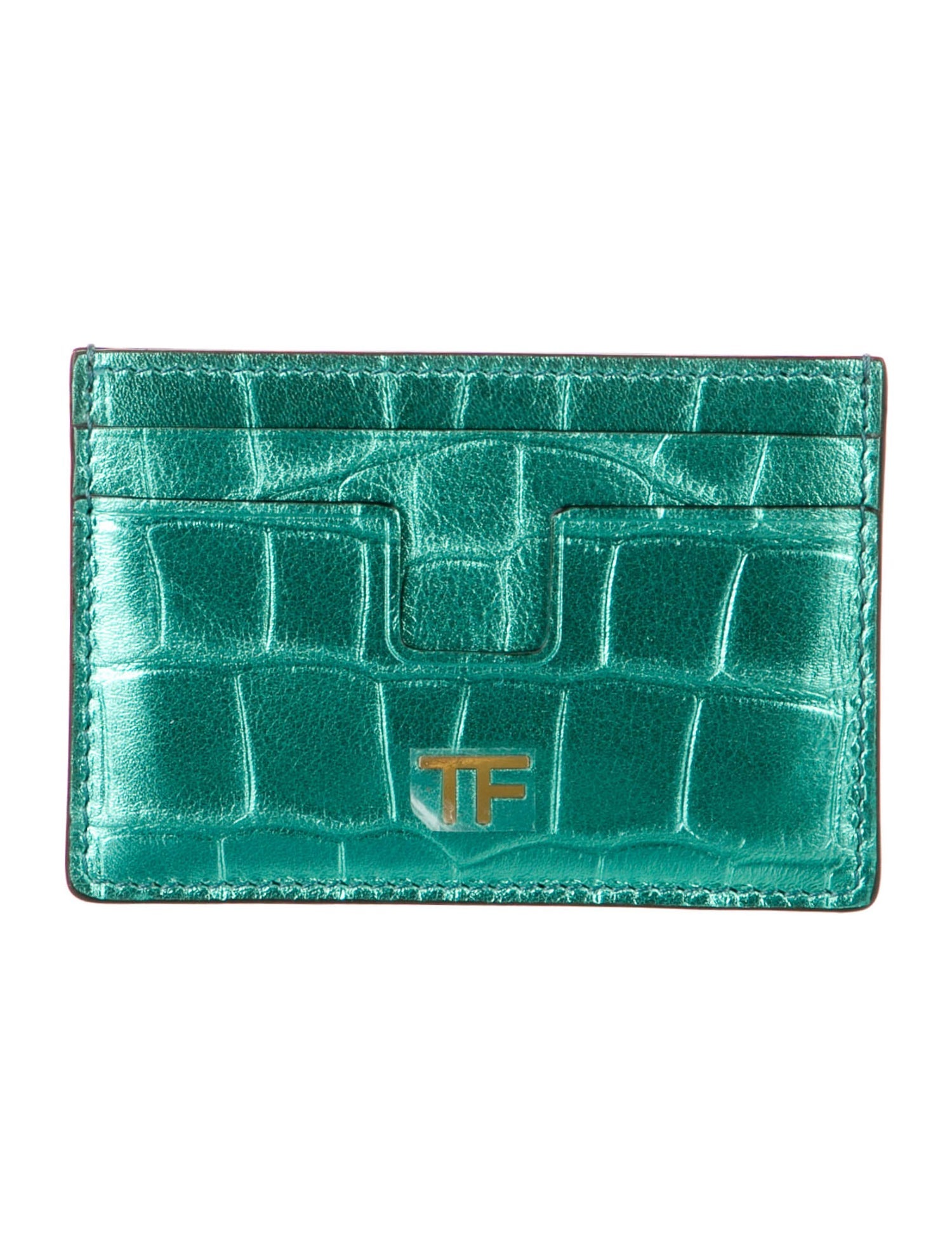 Tom Ford Animal Print Card Holder - Green Wallets