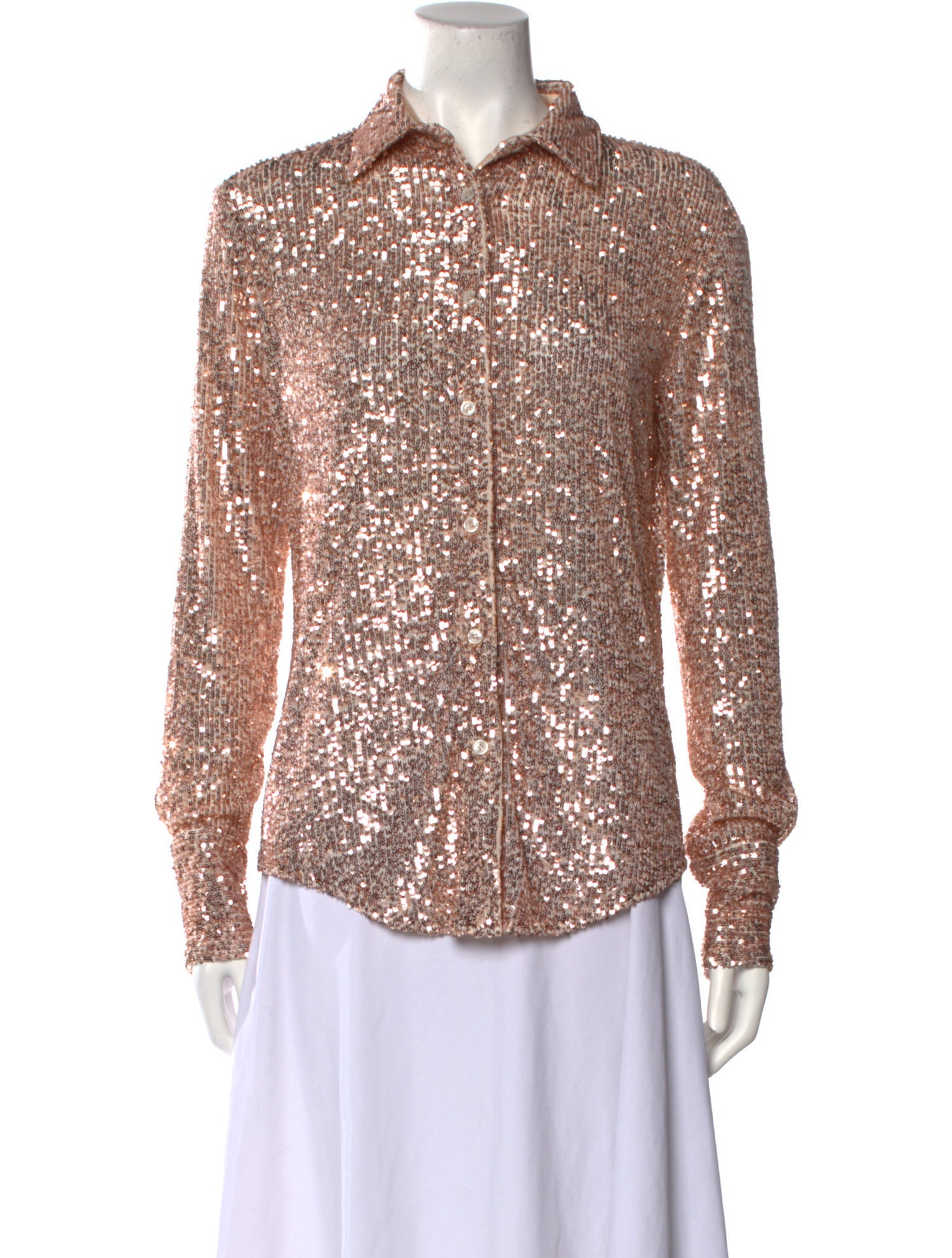 Tom Ford Sequin Long Sleeve Button-Up Top
