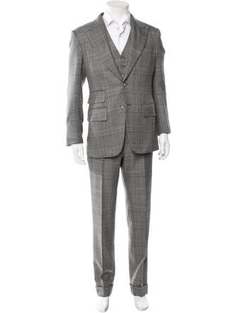 Tom Ford Wool Plaid Print Three-Piece Suit