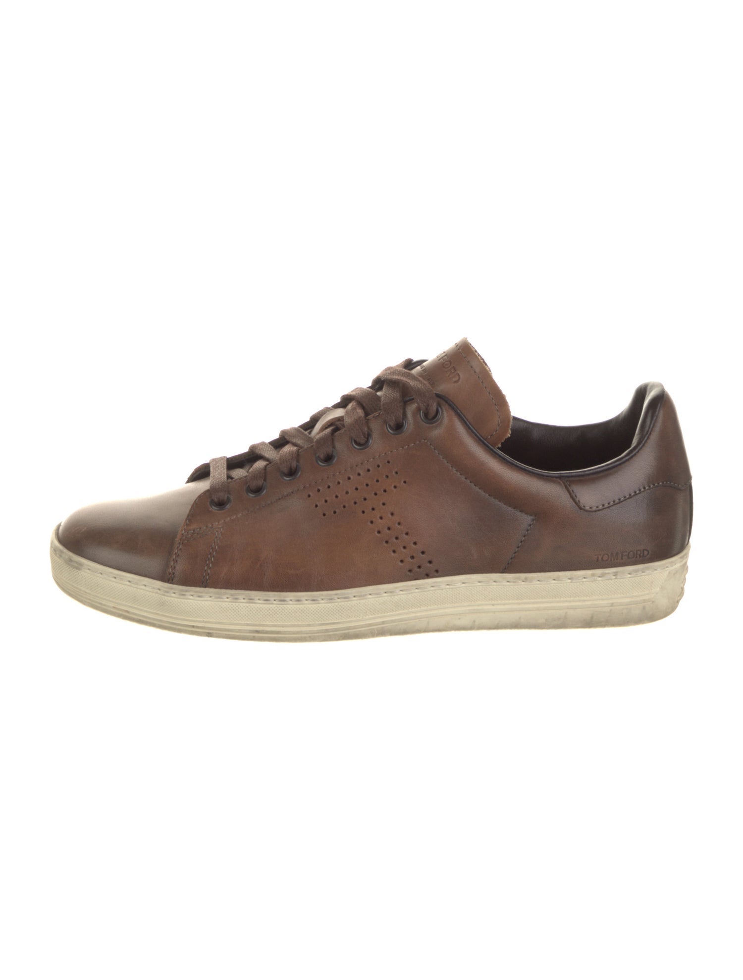Tom Ford Leather Lasercut Accents Sneakers - Brown Sneakers