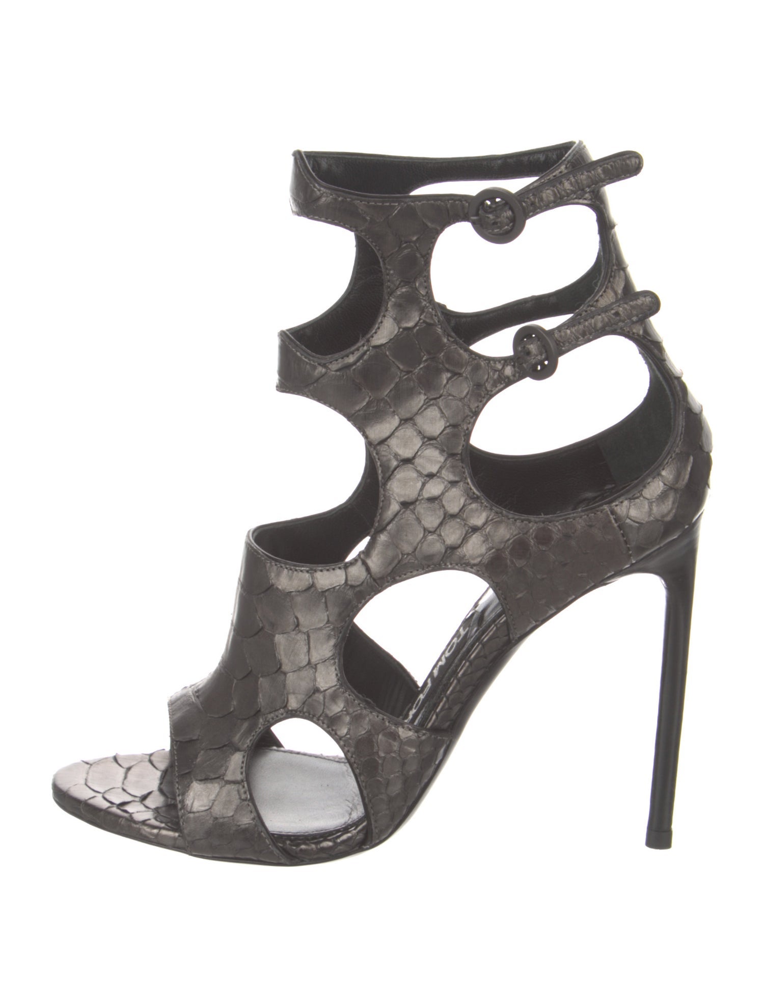 Tom Ford Leather Animal Print T-Strap Sandals