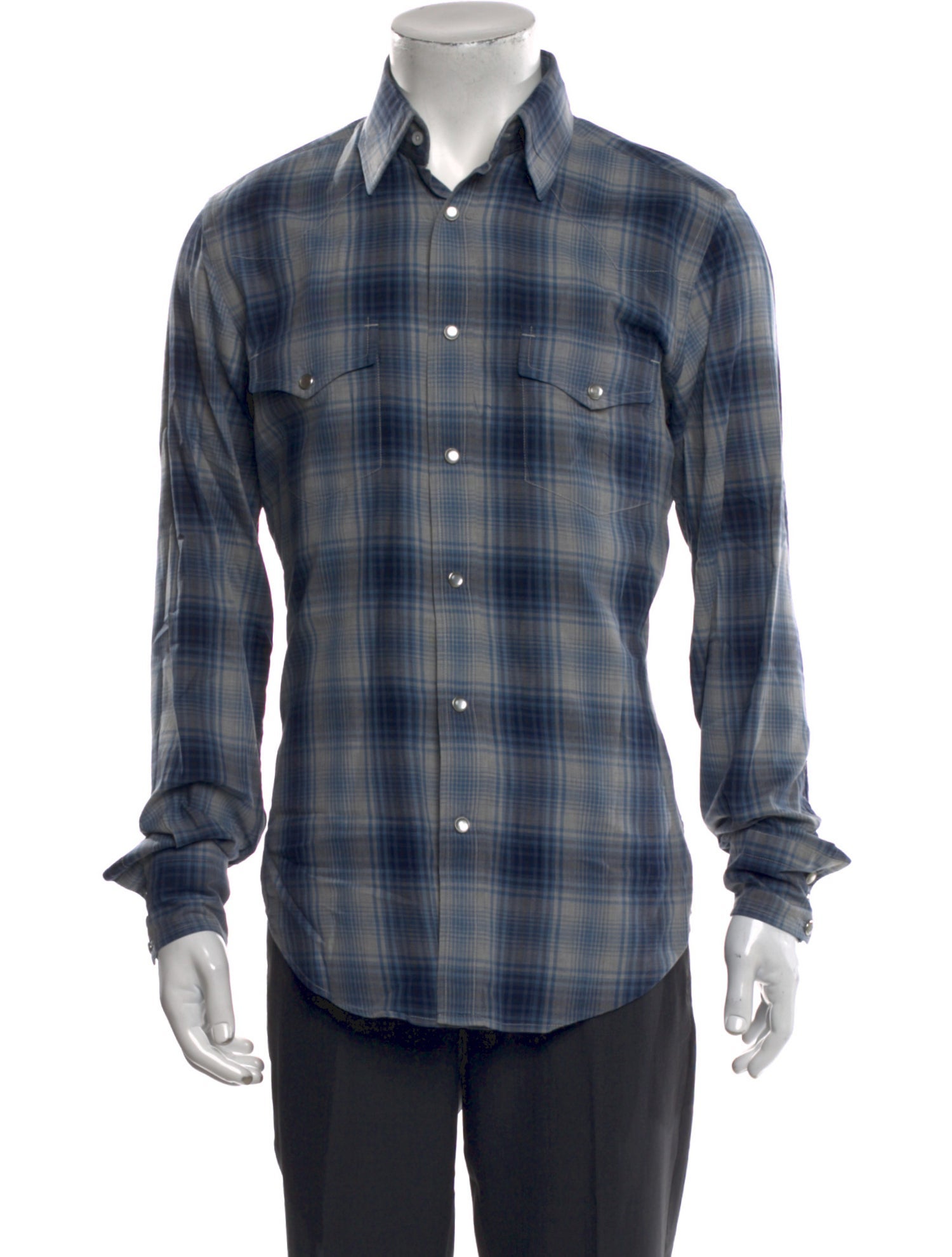 Tom Ford Plaid Print Long Sleeve Western Shirt