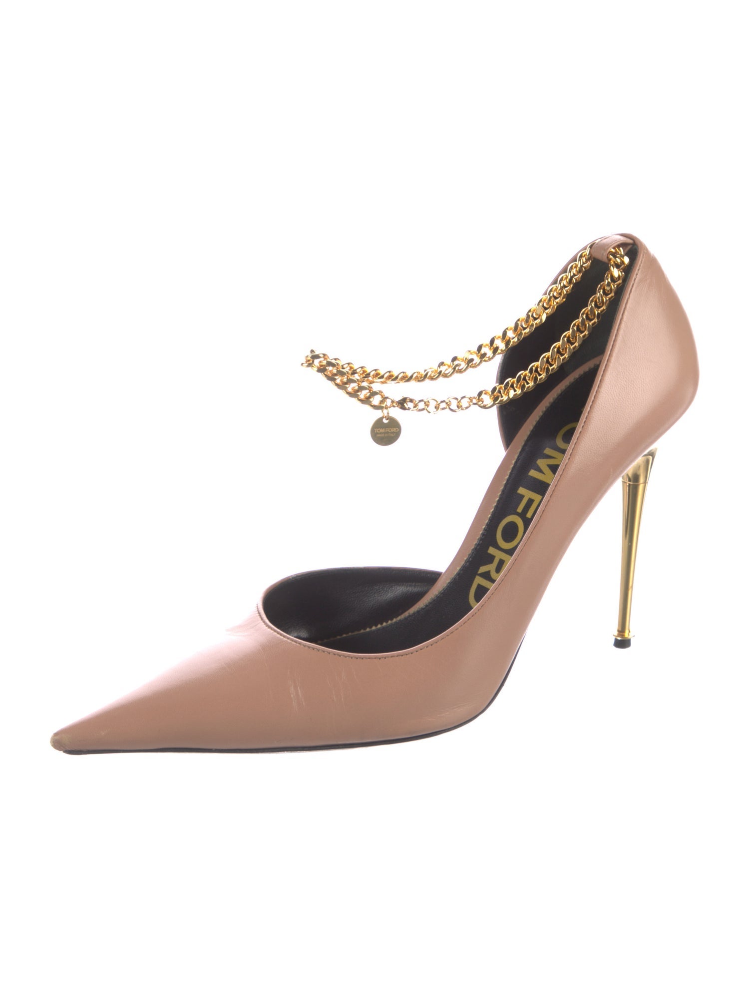 Tom Ford Leather Chain-Link Accents D'Orsay Pumps