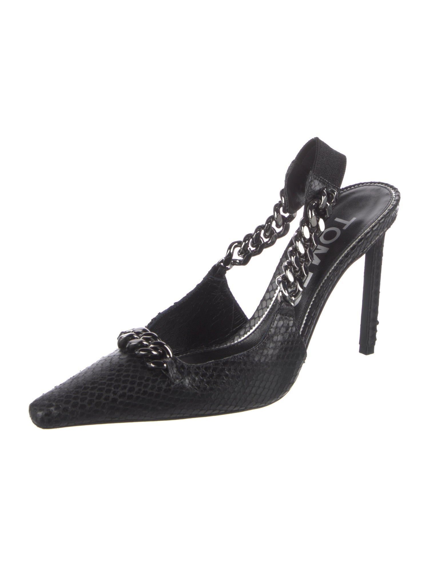 Tom Ford Leather Chain-Link Accents Slingback Pumps