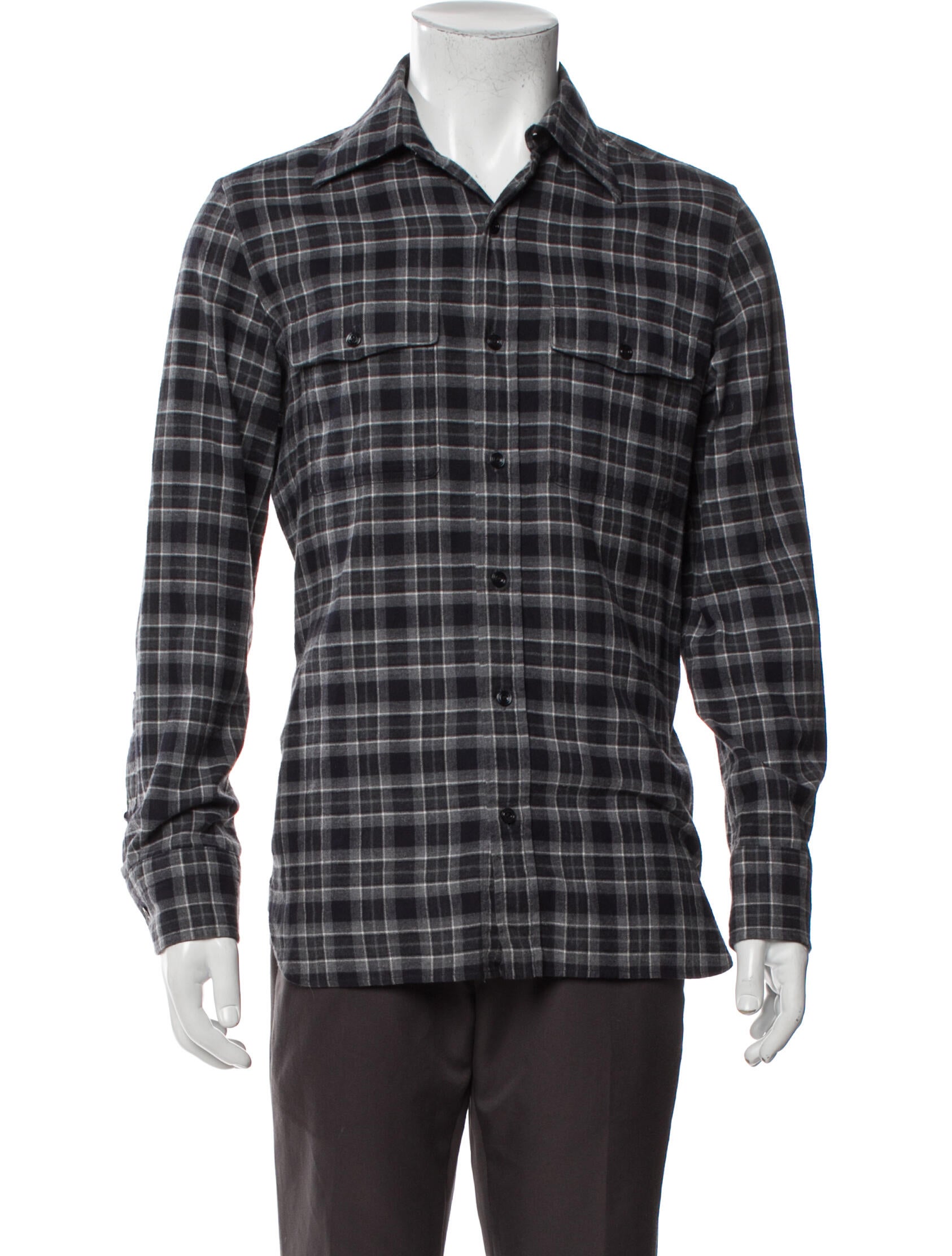 Tom Ford Plaid Print Long Sleeve Shirt