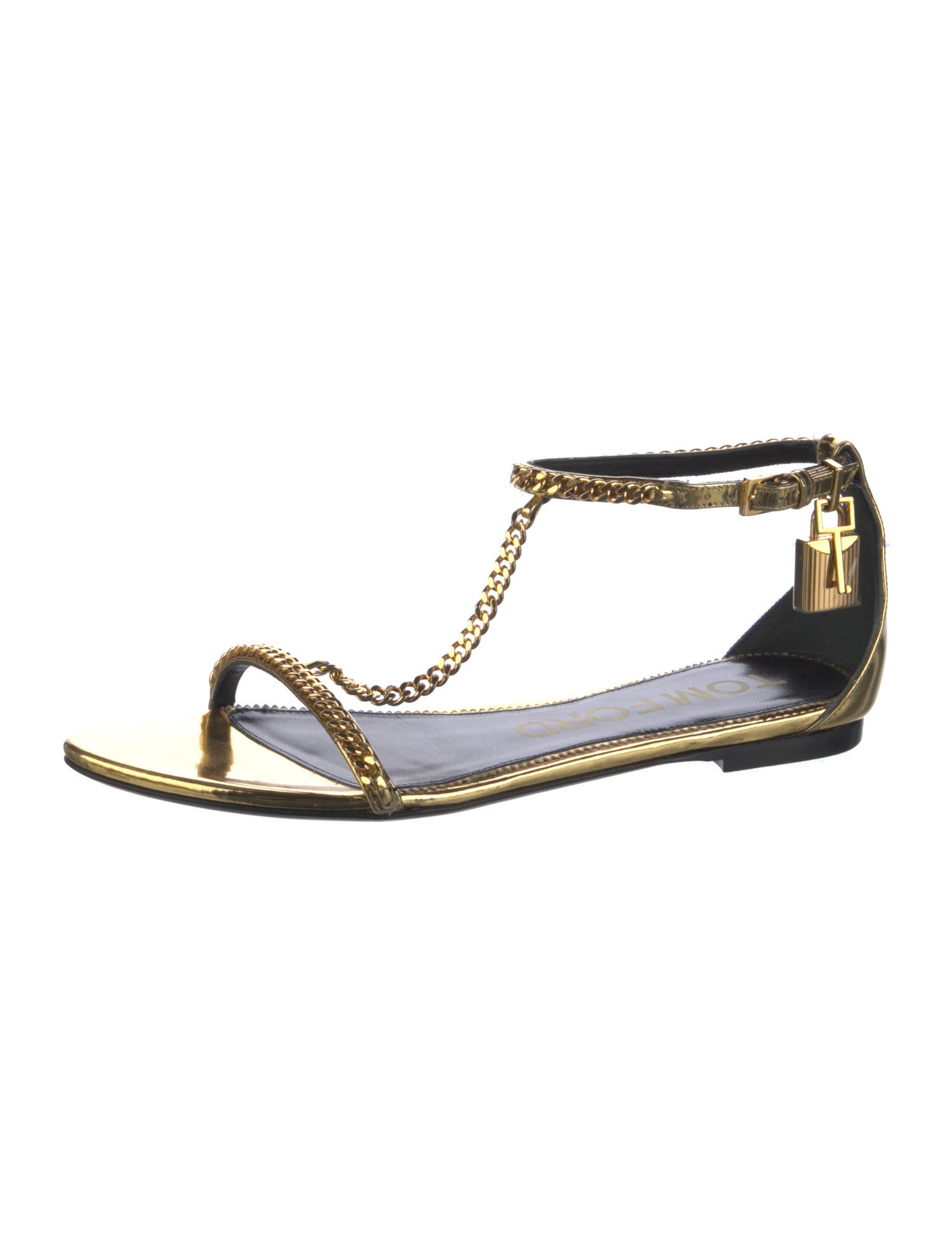 Tom Ford Leather Chain-Link Accents T-Strap Sandals