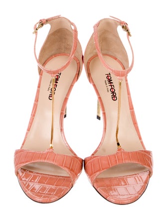 Tom Ford Embossed Leather Chain-Link Accents T-Strap Sandals