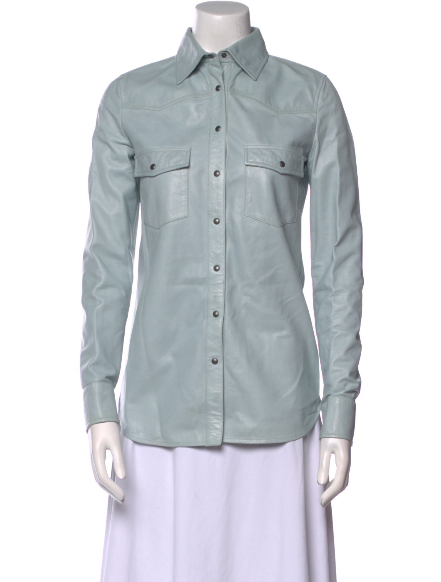 Tom Ford Lamb Leather Long Sleeve Button-Up Top