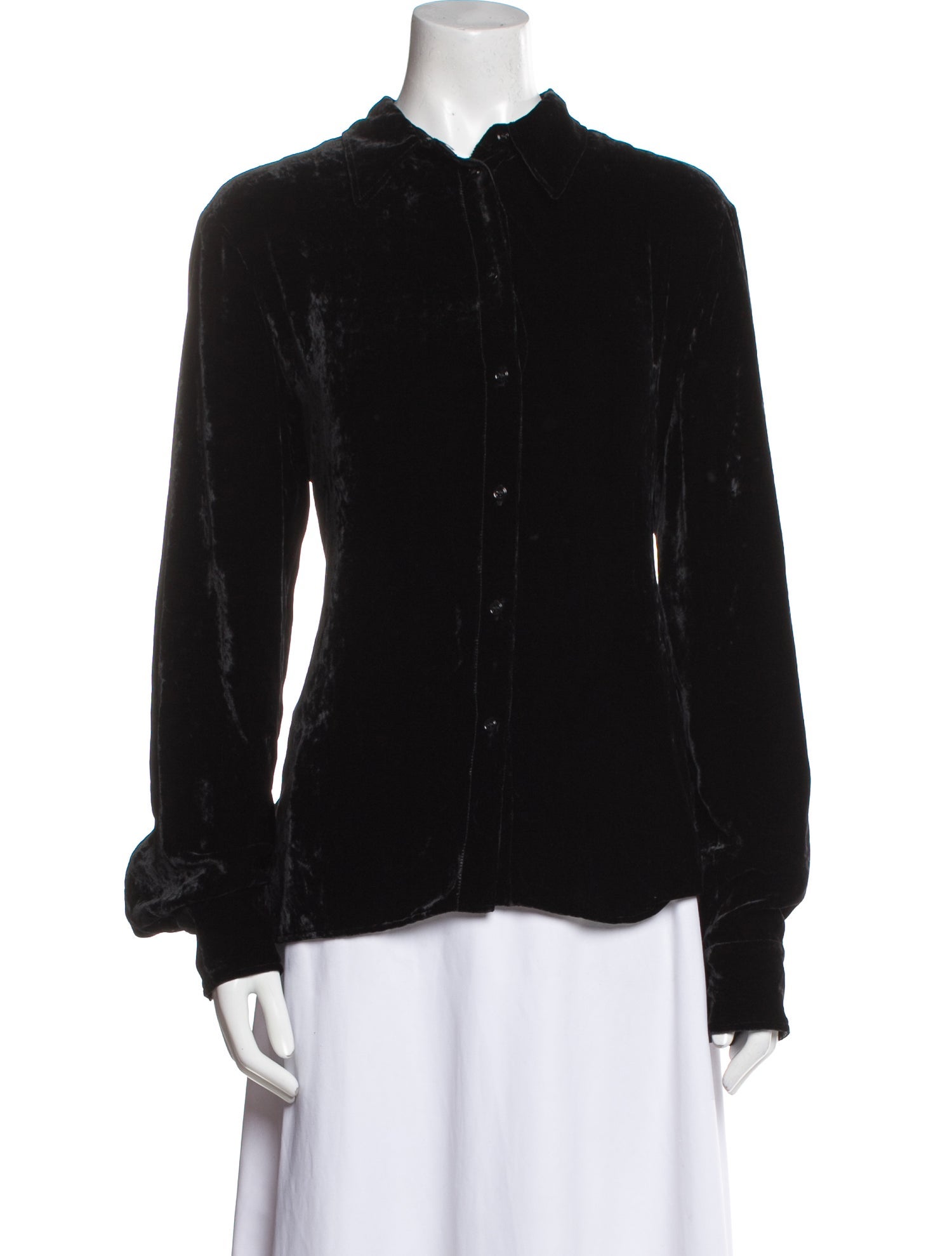 Tom Ford Velvet Long Sleeve Button-Up Top