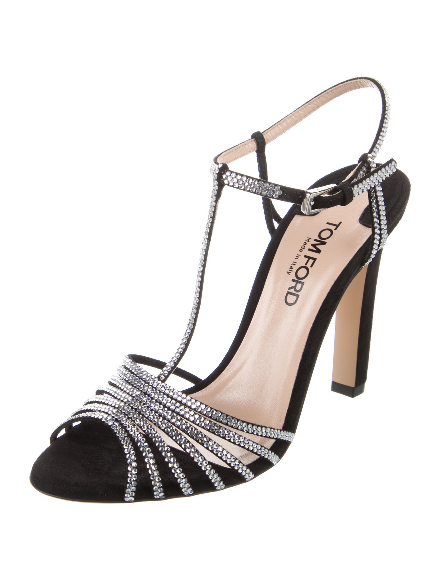 Tom Ford Suede Colorblock Pattern T-Strap Sandals