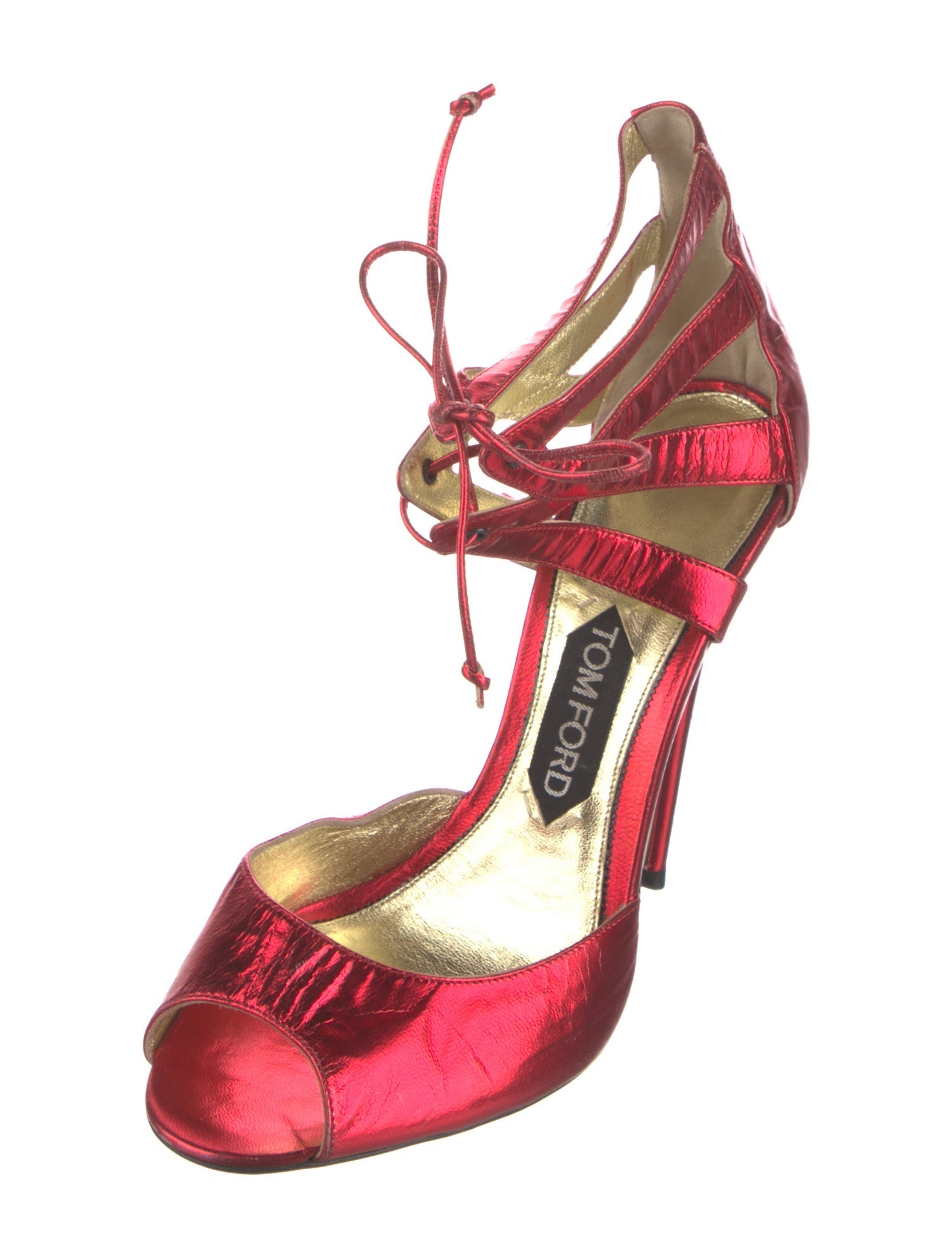 Tom Ford Leather Animal Print T-Strap Sandals