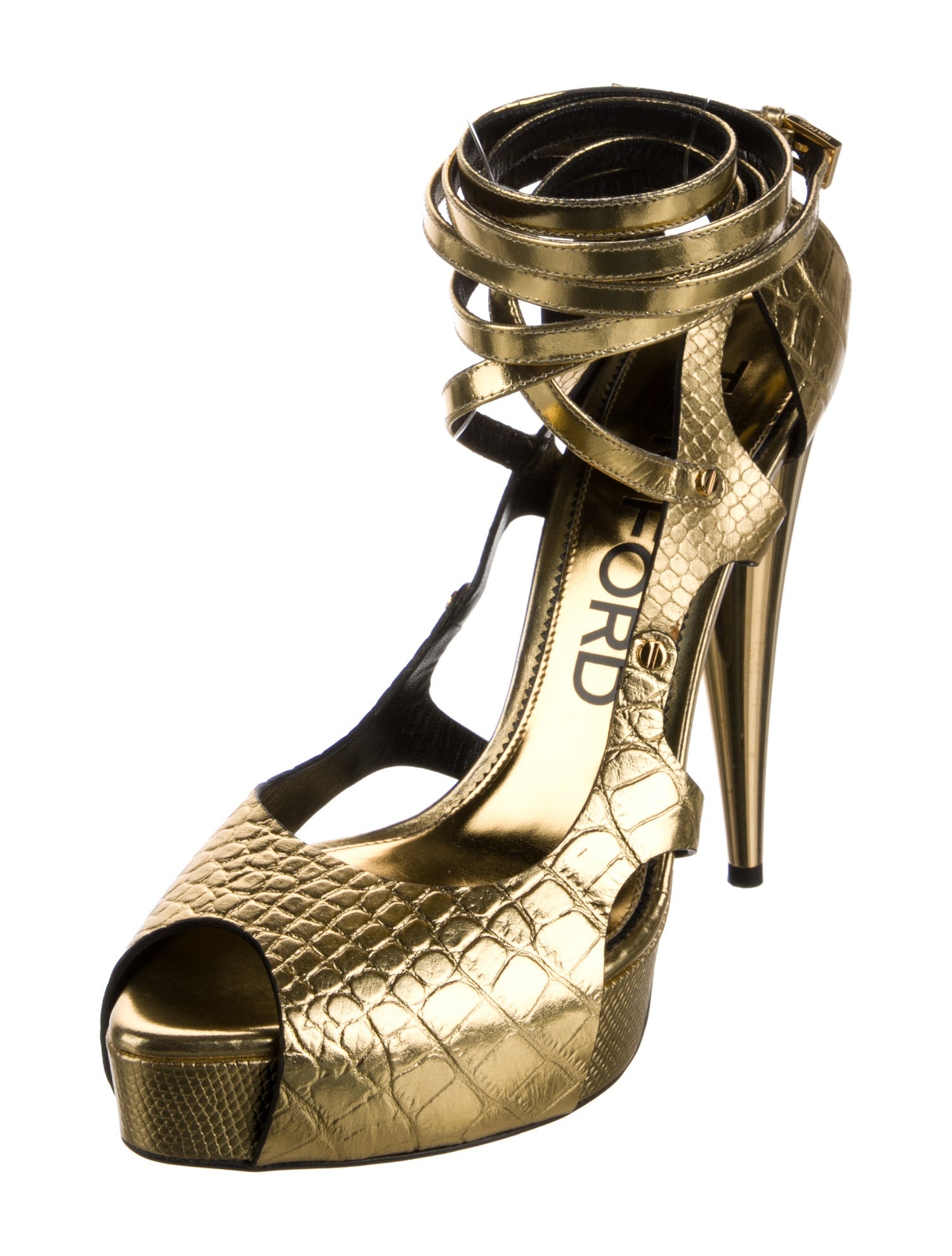 Tom Ford Embossed Leather Animal Print Gladiator Sandals