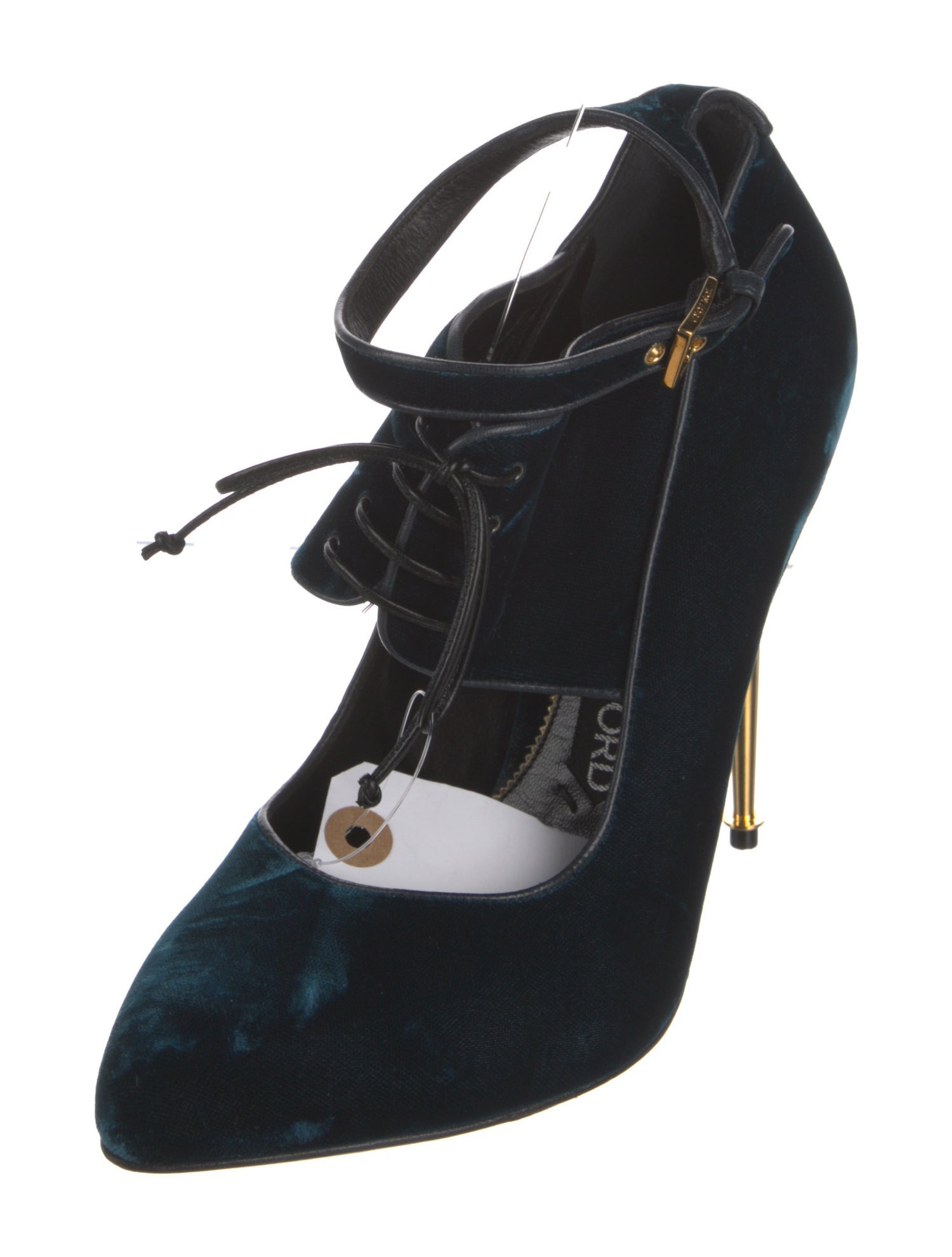 Tom Ford Velvet Leather Trim Embellishment T-Strap Pumps