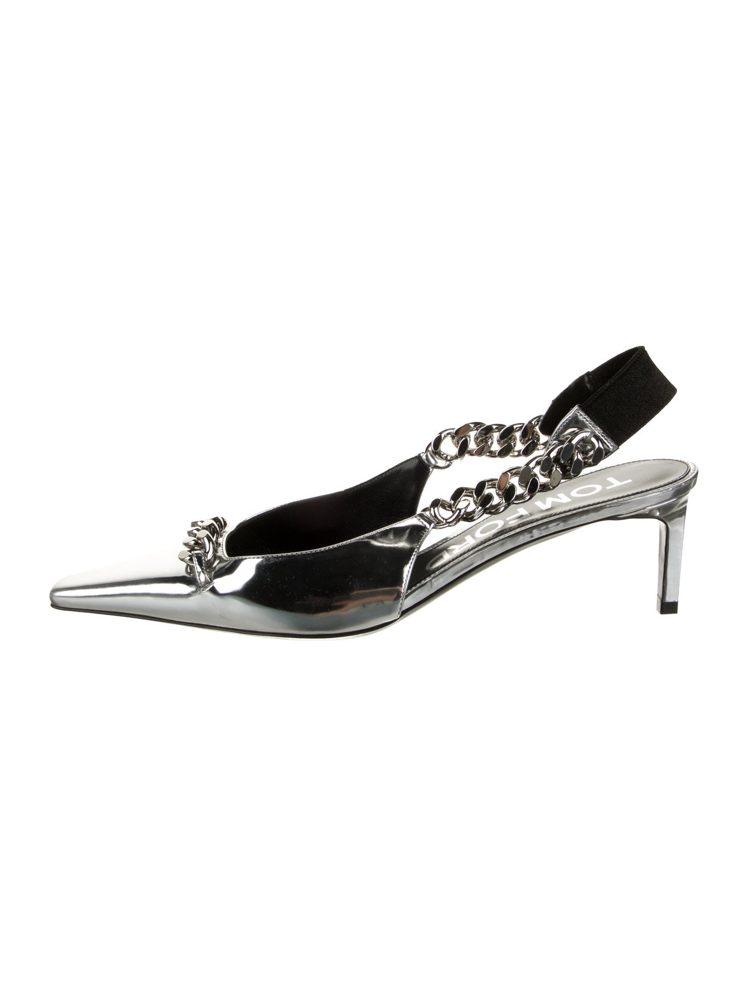 Tom Ford Patent Leather Chain-Link Accents Slingback Pumps