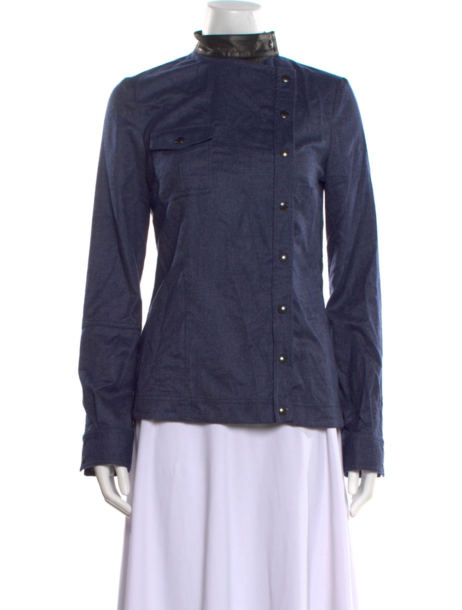 Tom Ford Mock Neck Long Sleeve Button-Up Top