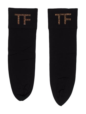 Tom Ford Winter Accessories Gem Embellished Logo Socks in Black