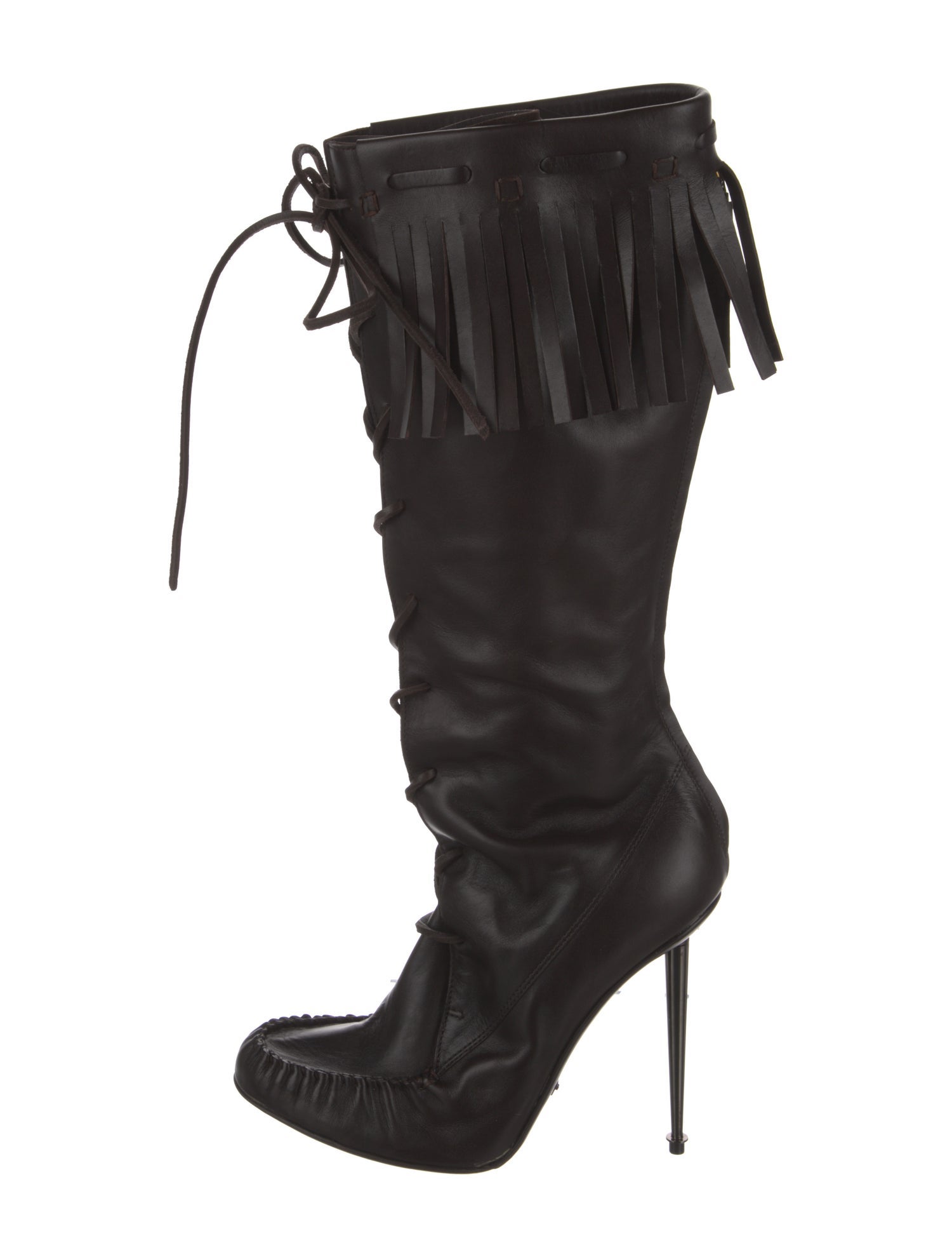 Tom Ford Leather Fringe Trim Accent Lace-Up Boots