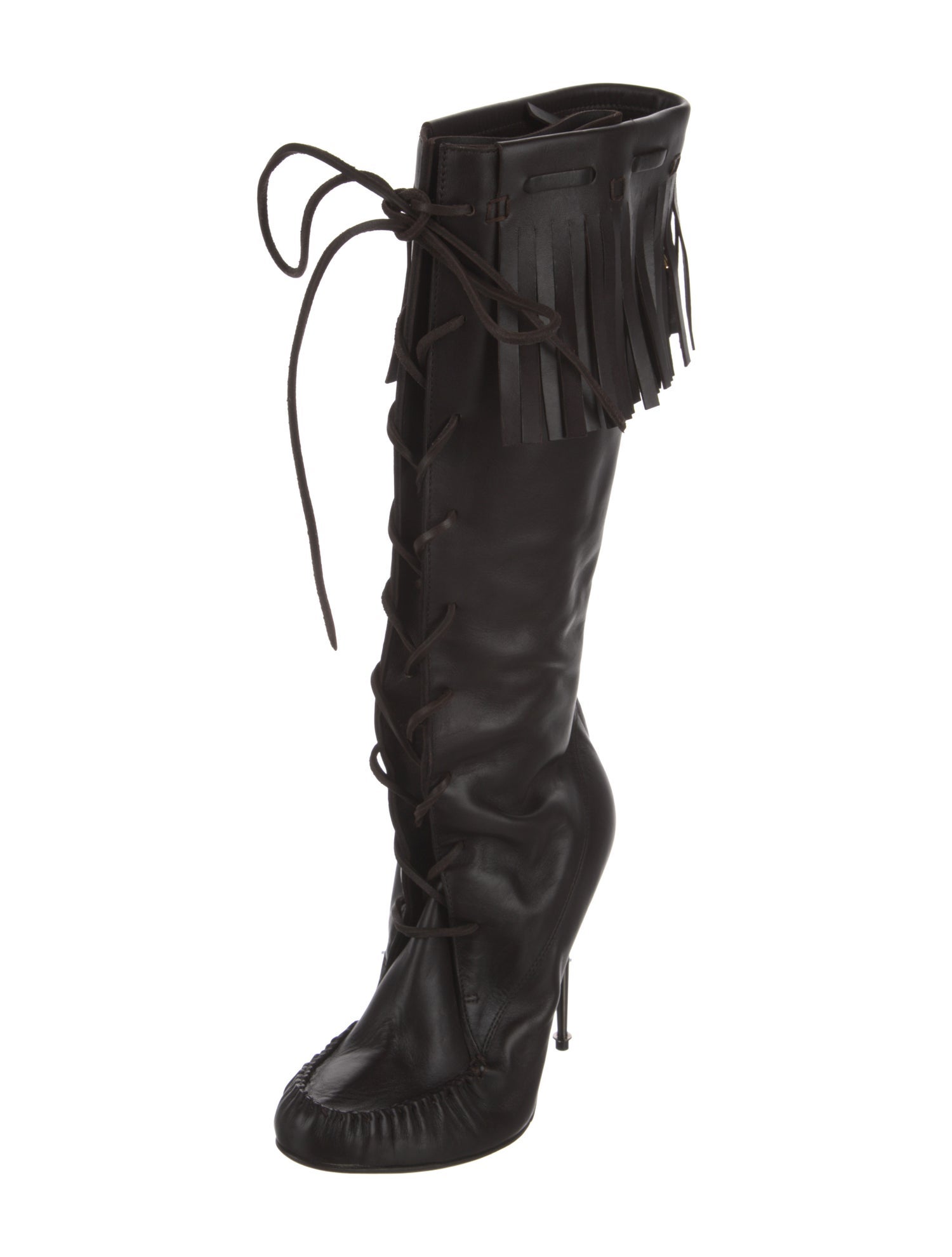 Tom Ford Leather Fringe Trim Accent Lace-Up Boots