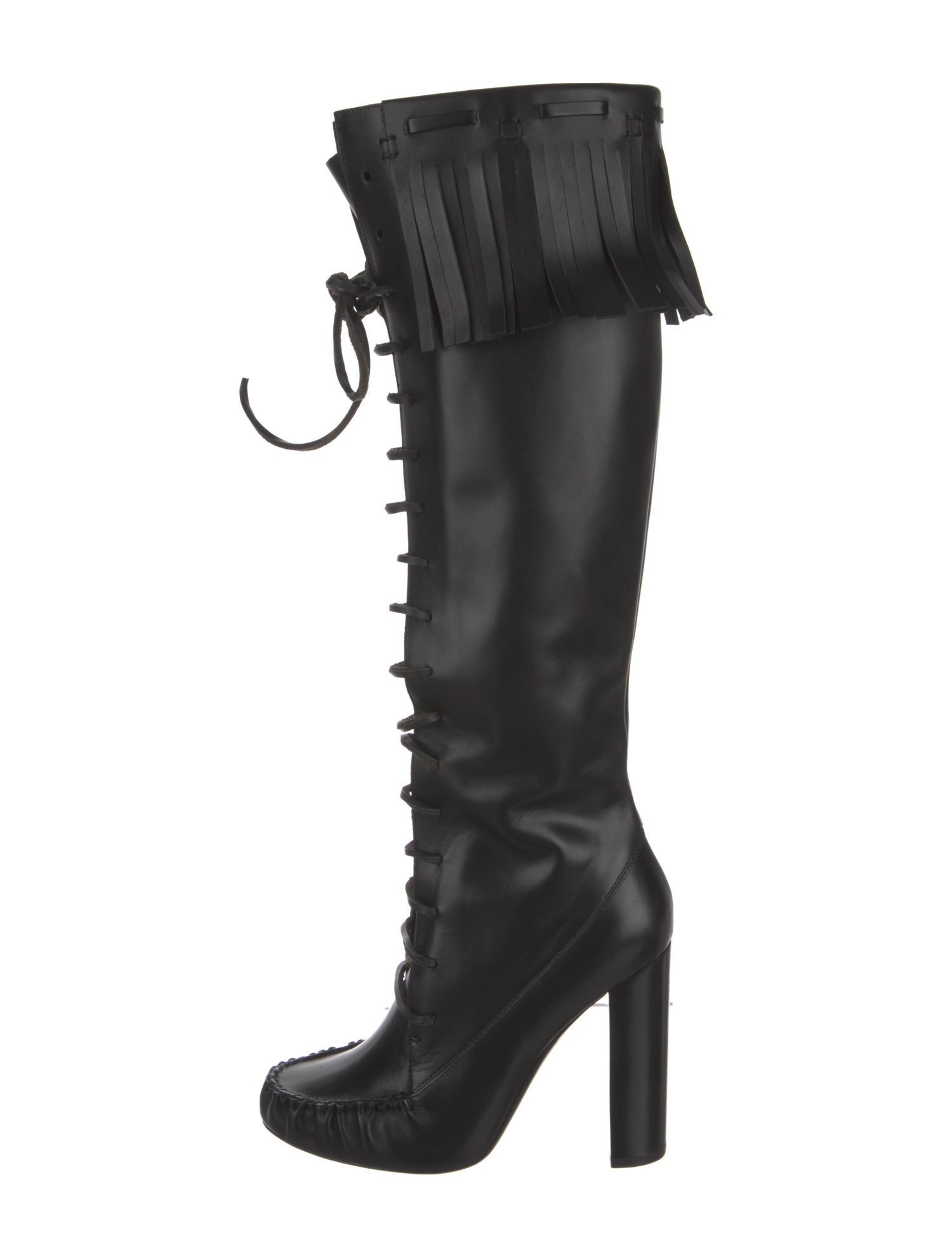 Tom Ford Leather Fringe Trim Accent Lace-Up Boots