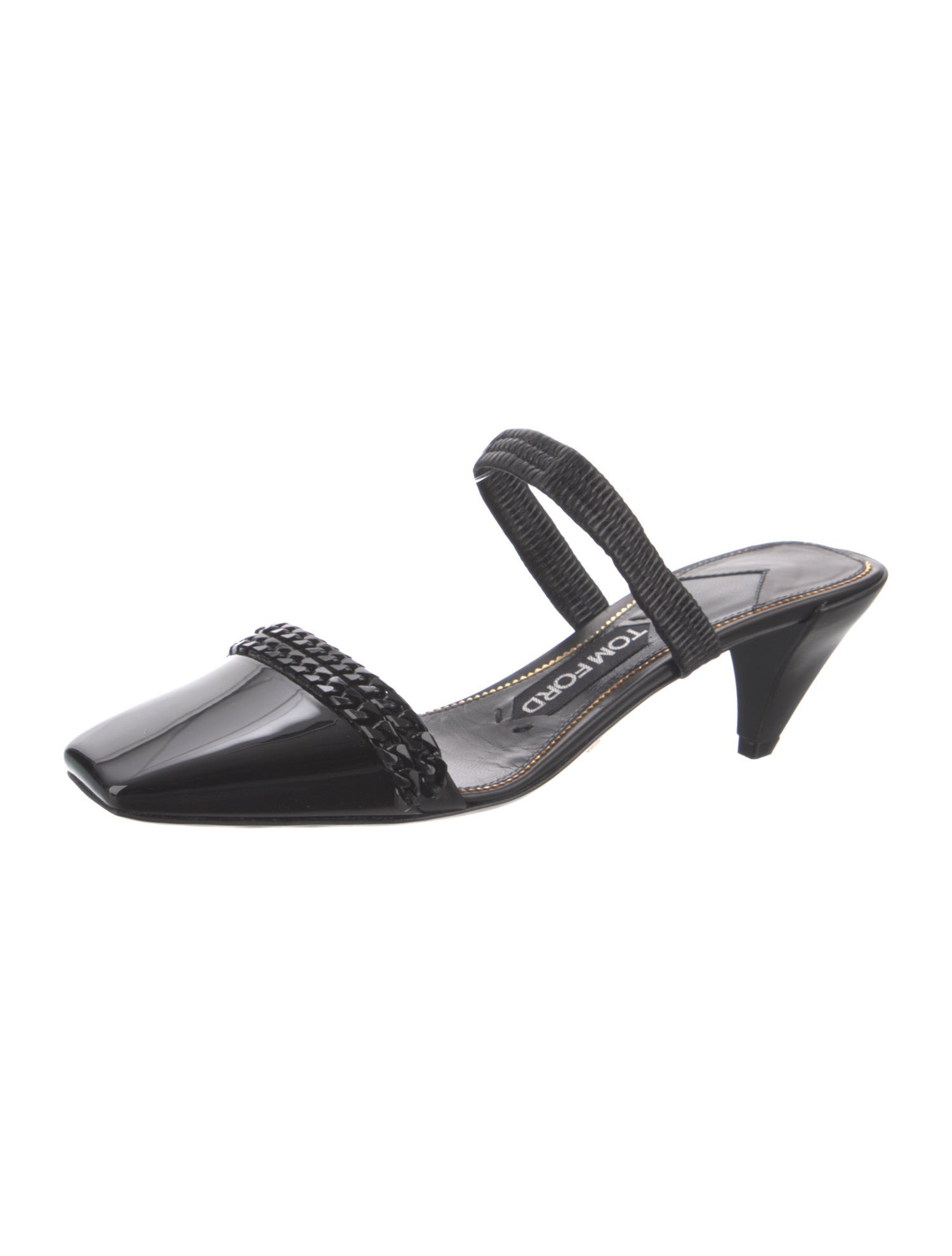 Tom Ford Patent Leather Chain-Link Accents Mules