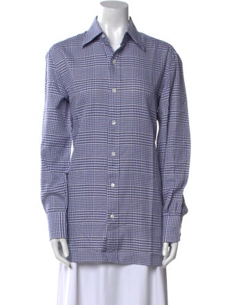 Tom Ford Plaid Print Long Sleeve Button-Up Top