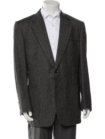 Tom Ford Tweed Pattern Leather Trim Embellishment Blazer