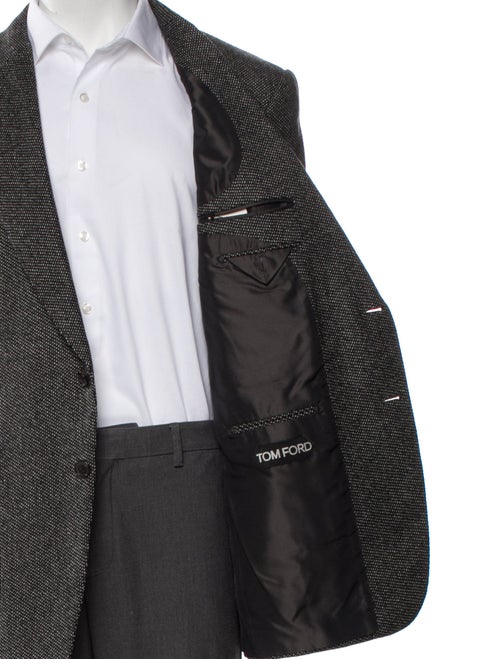 Tom Ford Tweed Pattern Leather Trim Embellishment Blazer