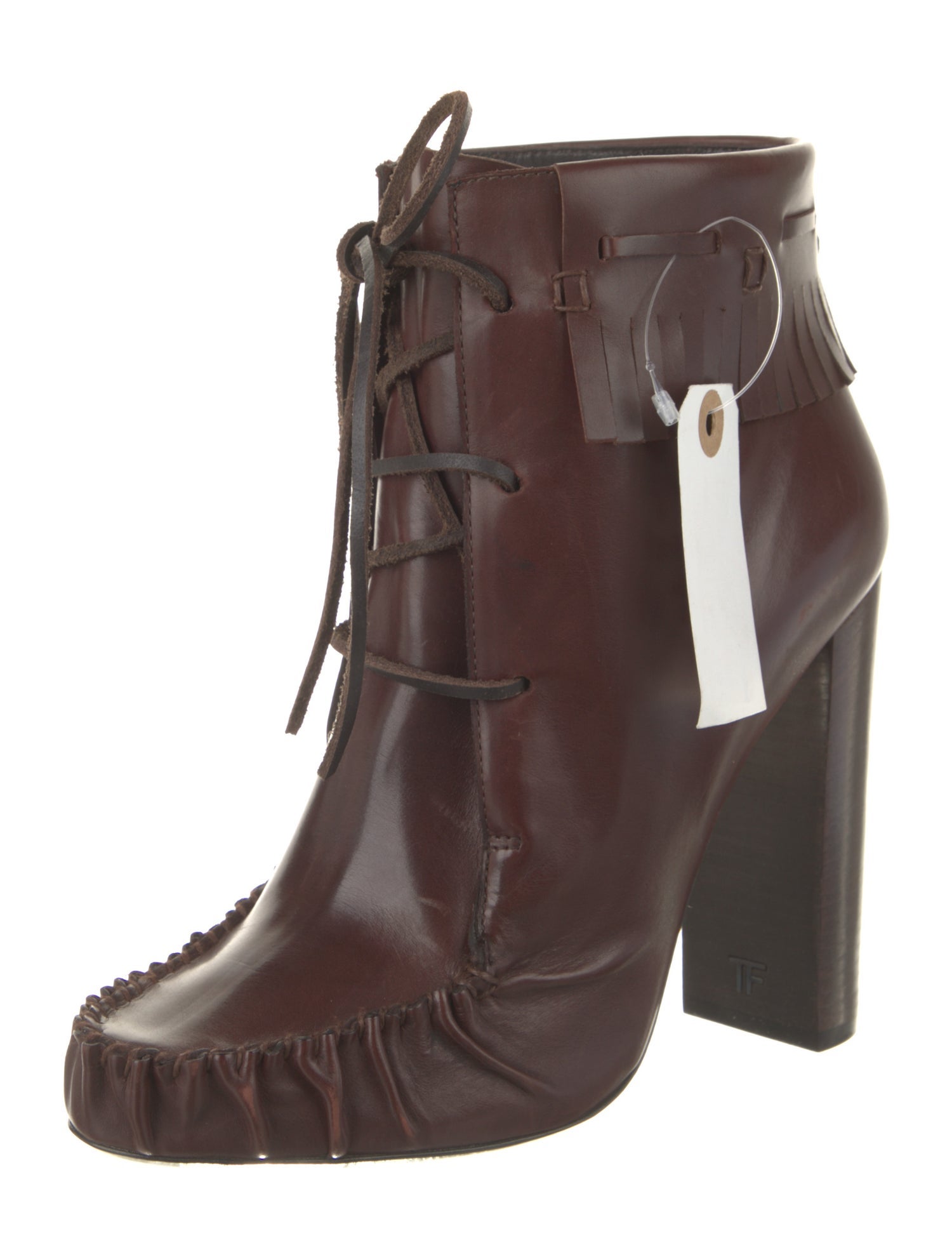 Tom Ford Leather Fringe Trim Accent Lace-Up Boots