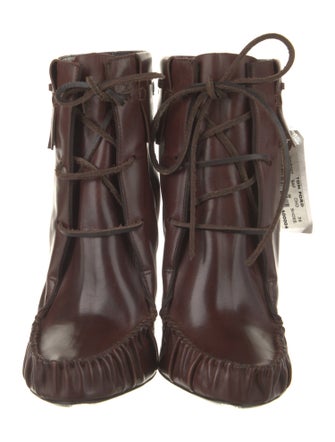Tom Ford Leather Fringe Trim Accent Lace-Up Boots