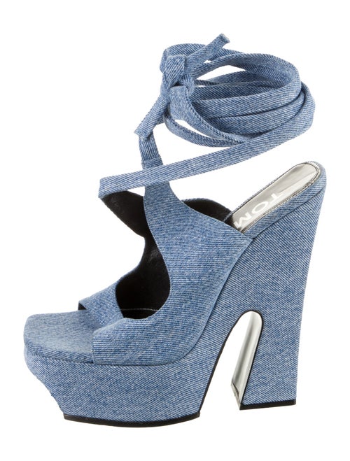 Tom Ford Denim Leather Trim Embellishment Espadrilles