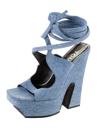 Tom Ford Denim Leather Trim Embellishment Espadrilles