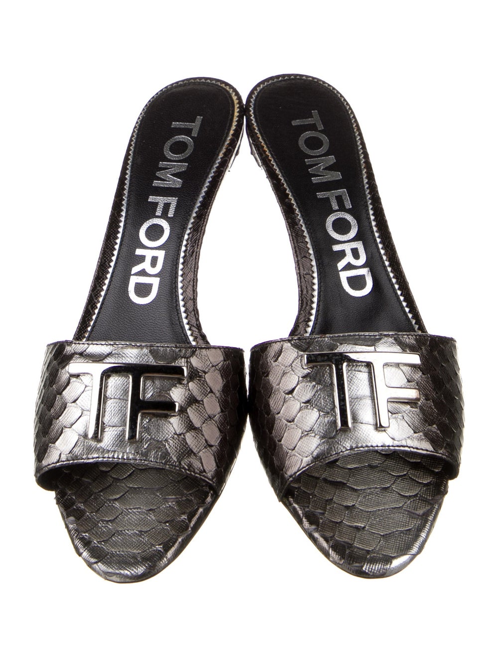 Tom Ford Python Slides Metallic & Silver Animal P… - image 3