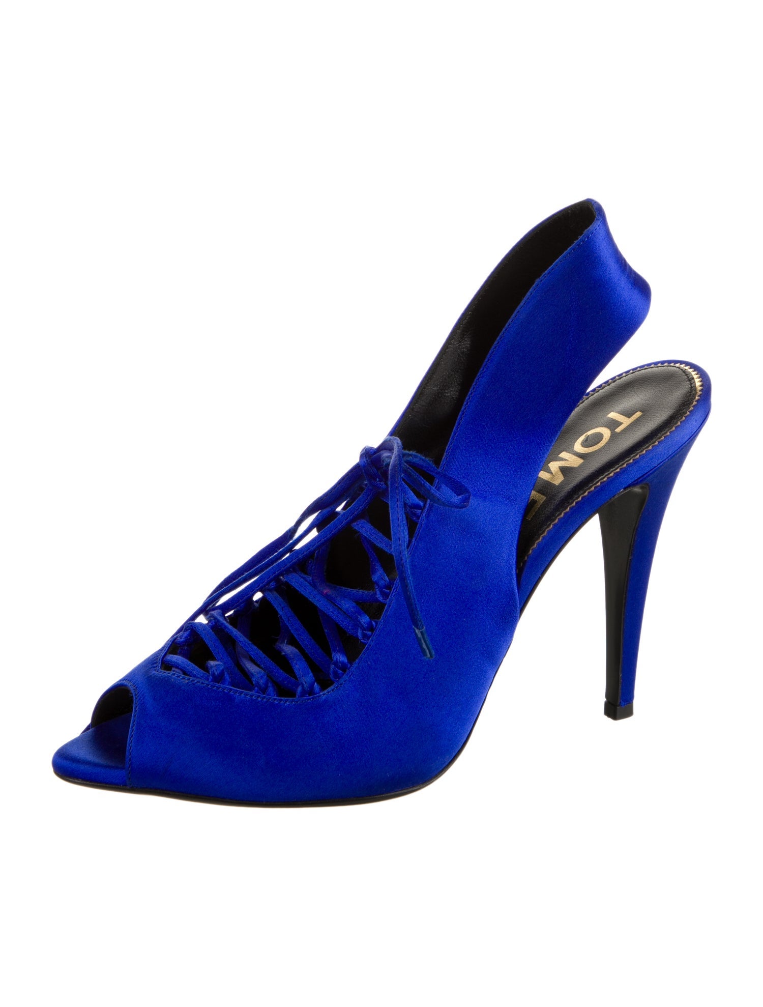 Tom Ford Satin Leather Trim Embellishment Slingback Pumps