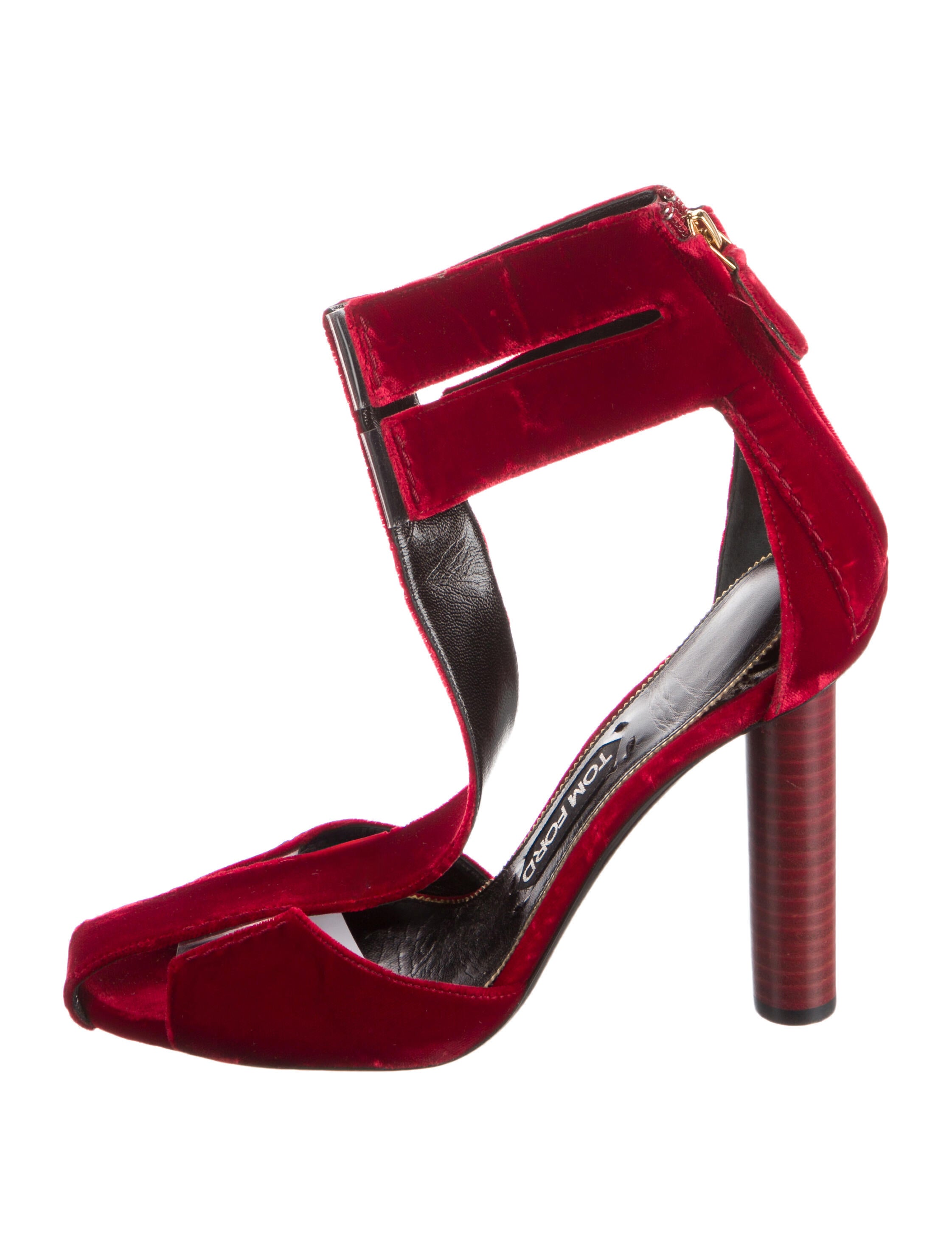 Tom Ford Velvet Leather Trim Embellishment T-Strap Sandals