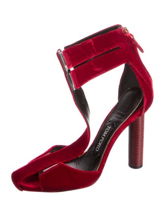 Tom Ford Velvet Leather Trim Embellishment T-Strap Sandals
