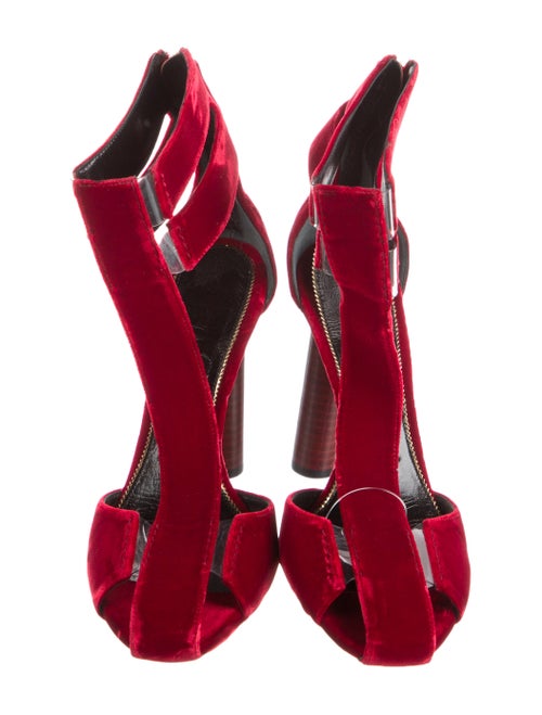 Tom Ford Velvet Leather Trim Embellishment T-Strap Sandals
