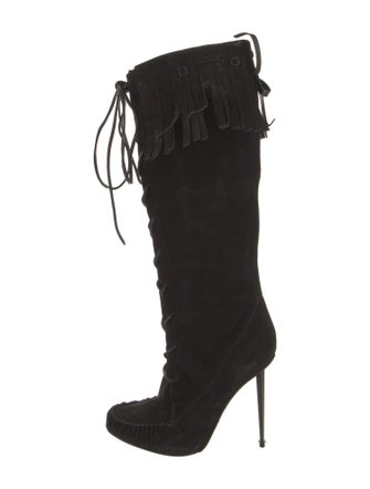Tom Ford Suede Fringe Trim Accent Lace-Up Boots